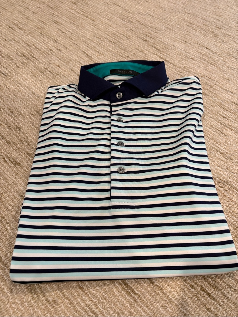 Greyson Navy, White & Aqua Striped Boys' Polo